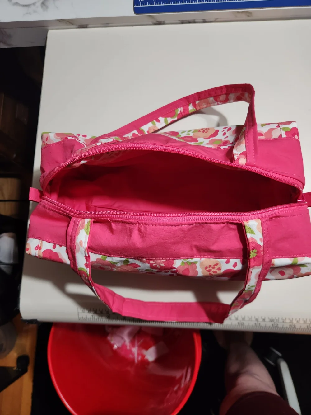Pink Floral Cosmetic Bag with Carry Handles - Unbranded